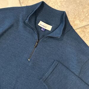 Artefact Sweater Men's XL Blue Merino Wool Long Sleeve 1/4 Zip Pullover Preppy